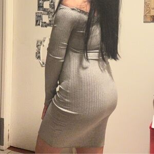 Gray Buttoned Midi Bodycon Dress